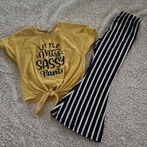 Yellow and Black Striped Kids Matching Set